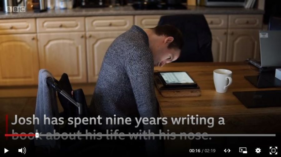Cerebal palsy author wrote book with nose2 - BBC